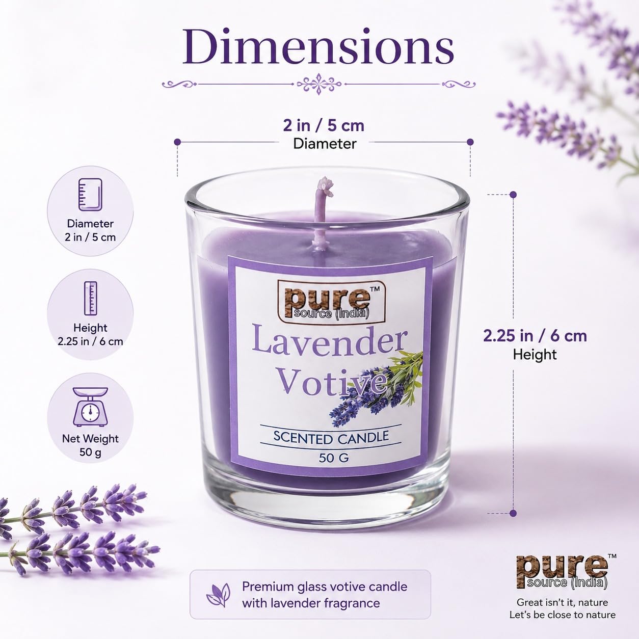 Pure Source India Lavender Votive Candles Set of 4,Scented Glass Candles, Aromatherapy Lavender Fragrance, Long Burning Decorative Candles for Home Décor, Bedroom, Relaxation, Meditation & Gift Giving