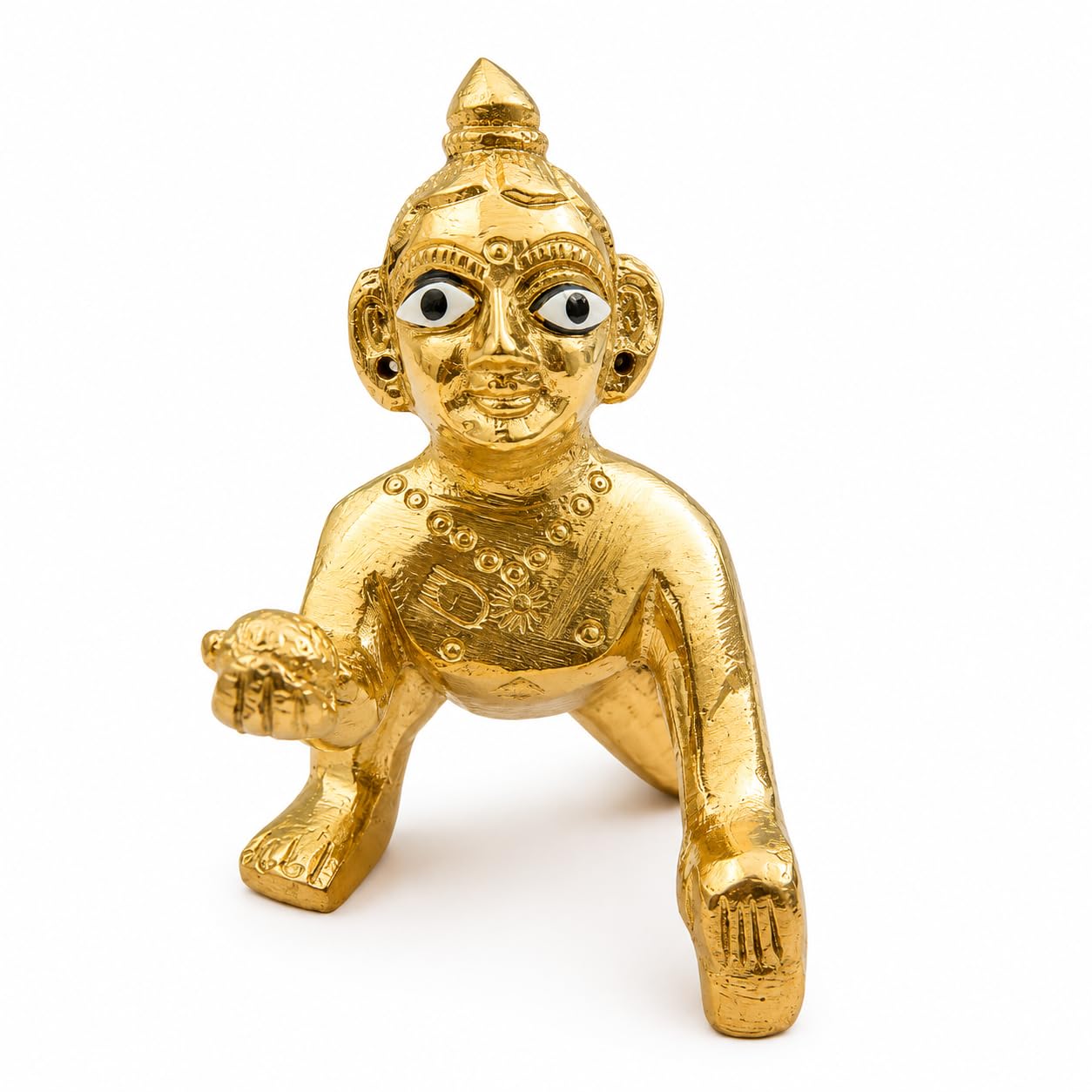 Pure Source India Gold Brass Laddu Gopal Idol | Bal Gopal Krishna Murti for Pooja, Home Temple & Decoration | Religious Gift for Janmashtami, Housewarming & Festivals