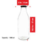 Milk, Water and Juice Glass Bottle With Airtight Black Cap - 1000 Ml (Transparent)
