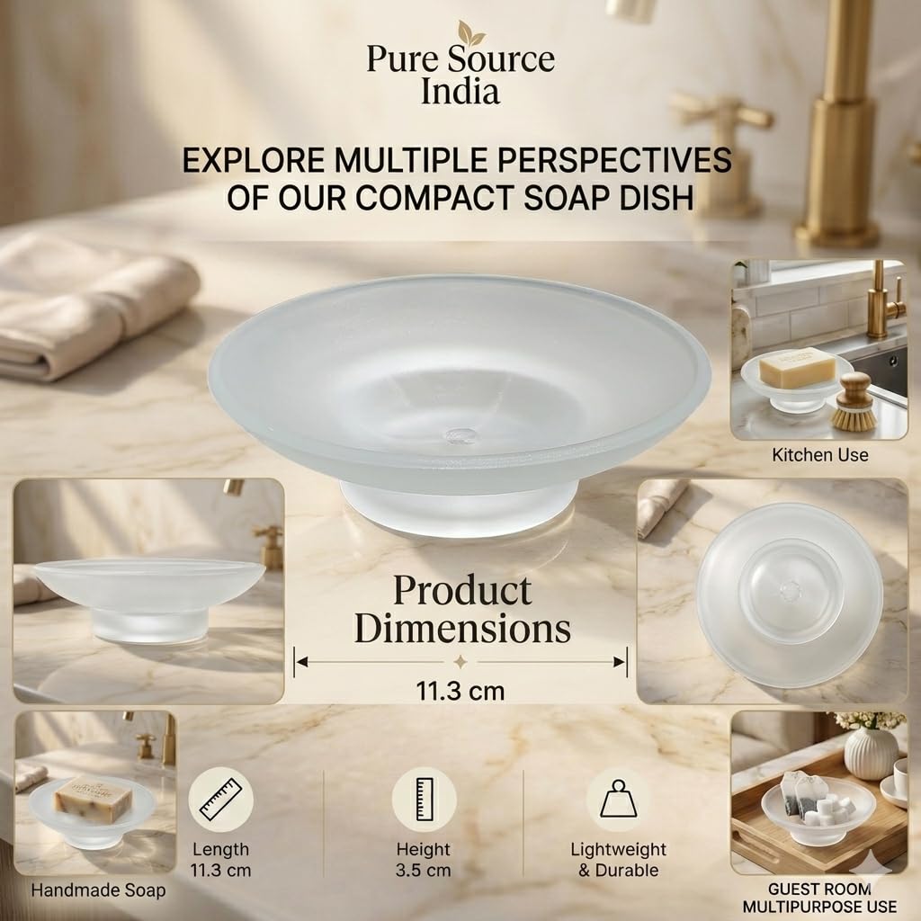 Pure Source India Glass Soap Dish for Bathroom or Kitchen, Forstater Round (3.25 cm)