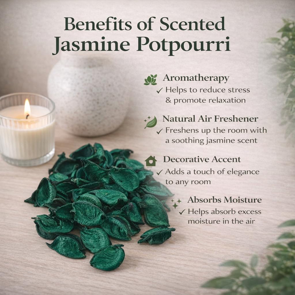 Pure Source India Green, Potpourri – Natural Dried Flower Fragrance Jasmine | Long Lasting Home Fragrance | Decorative Bowl Filler | Wardrobe & Car Freshener | Essential Oil Infused