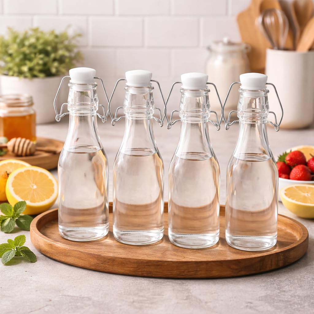 Premium 250ml Glass Water Bottle with Airtight Flip Top Cap | Leakproof & Reusable Bottle for Water, Juice, Oil, Vinegar
