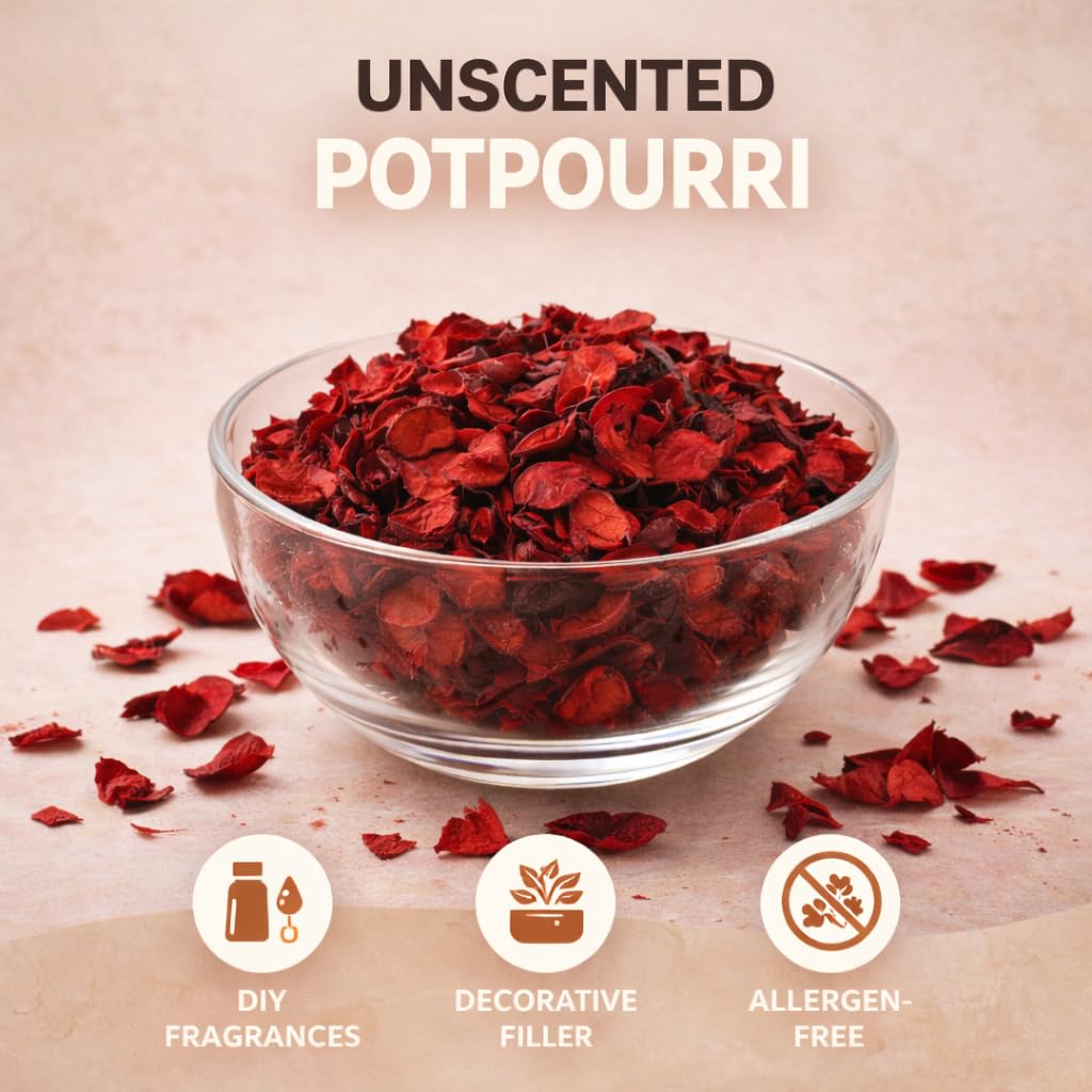 Pure Source India Red Unscented Potpourri – Natural Dried Flower for Home Décor, Wedding Table Styling, DIY Crafts & Essential Oil Blending