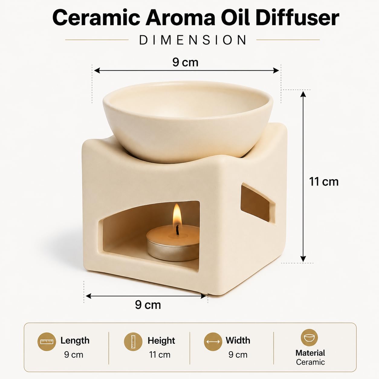 Pure Source India Ceramic Clay Candle Operated Aroma Burner Oil Diffuser, Extra Large Bowl, with 1 Tealight, 4.25 Inch