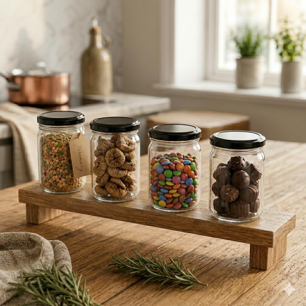 Pure Source India Glass Jar Container With Metal Black Airtight Lid, Capacity 500gm