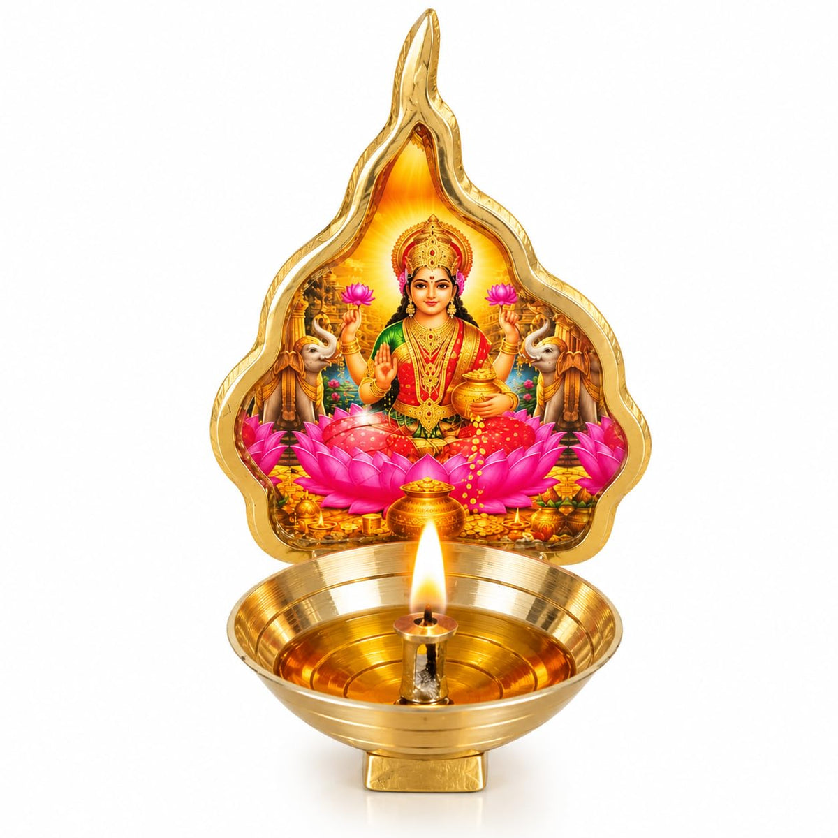 Pure Source India Laxmi Ji Brass Diya for Puja, Decorative Oil Lamp for Diwali Pooja Mandir Decoration & Festive Gifting