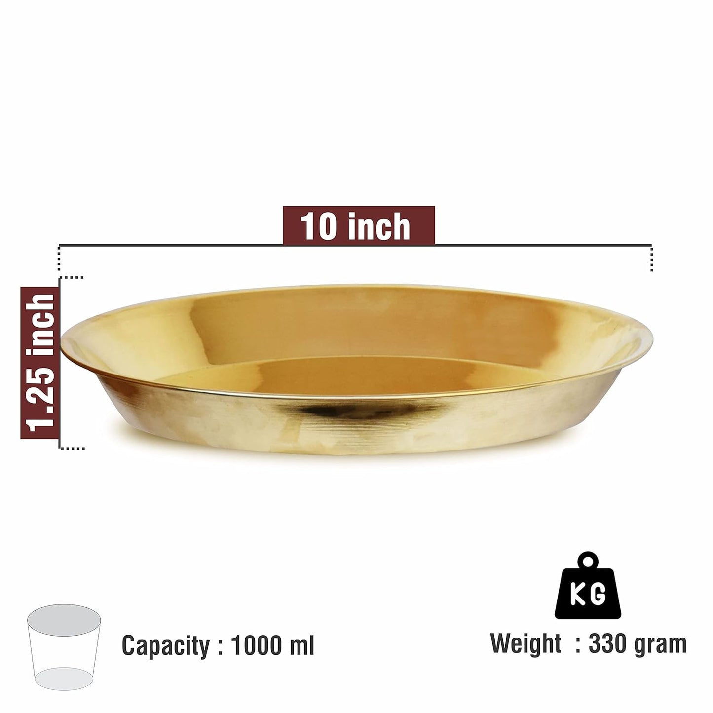 Landslide Handmade Brass Thali for Puja (Gold, 10 Inch)