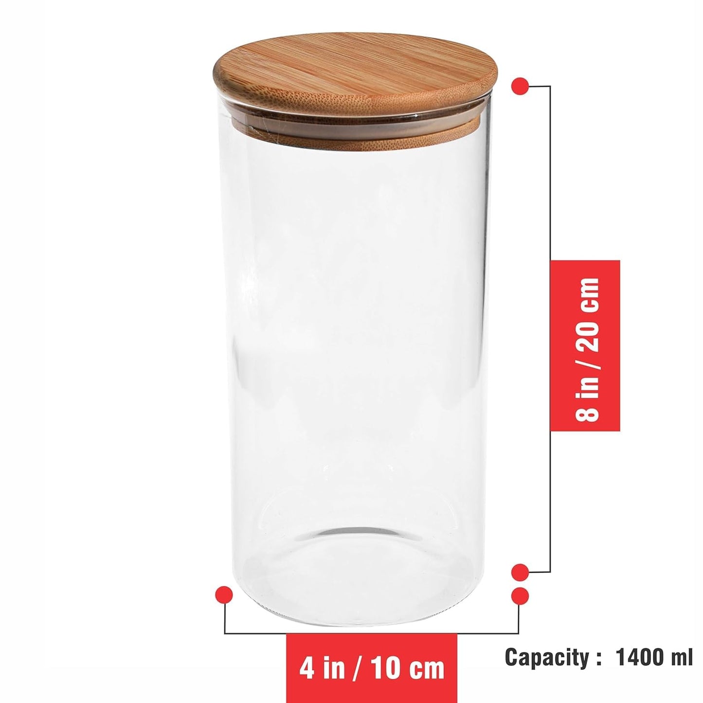 Pure Source India 1400ml Airtight Bamboo Lid Borosilicate Glass Jar Container For Kitchen Storage