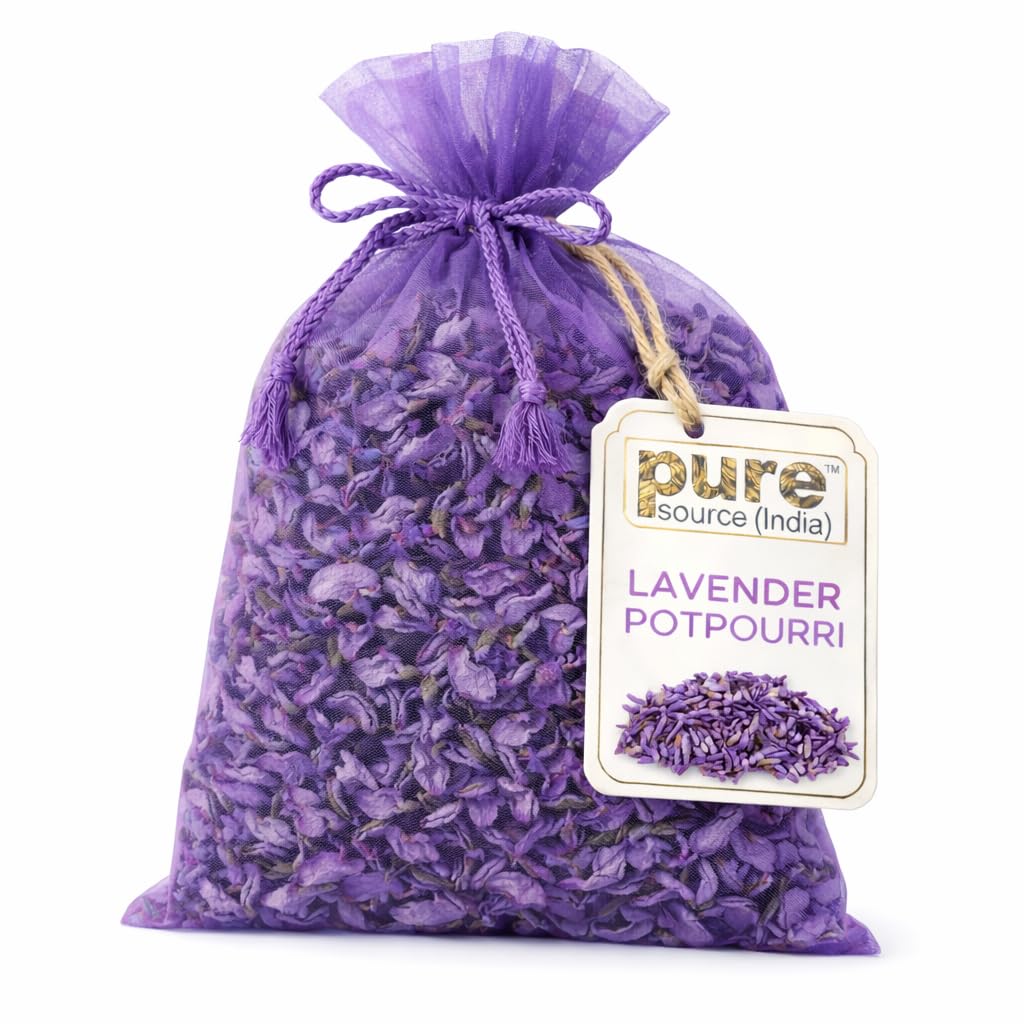 Pure Source India 130gm Scented Lavender Potpourri – Decorative Fragrant Dried Flower Petals for Home & Gift Use