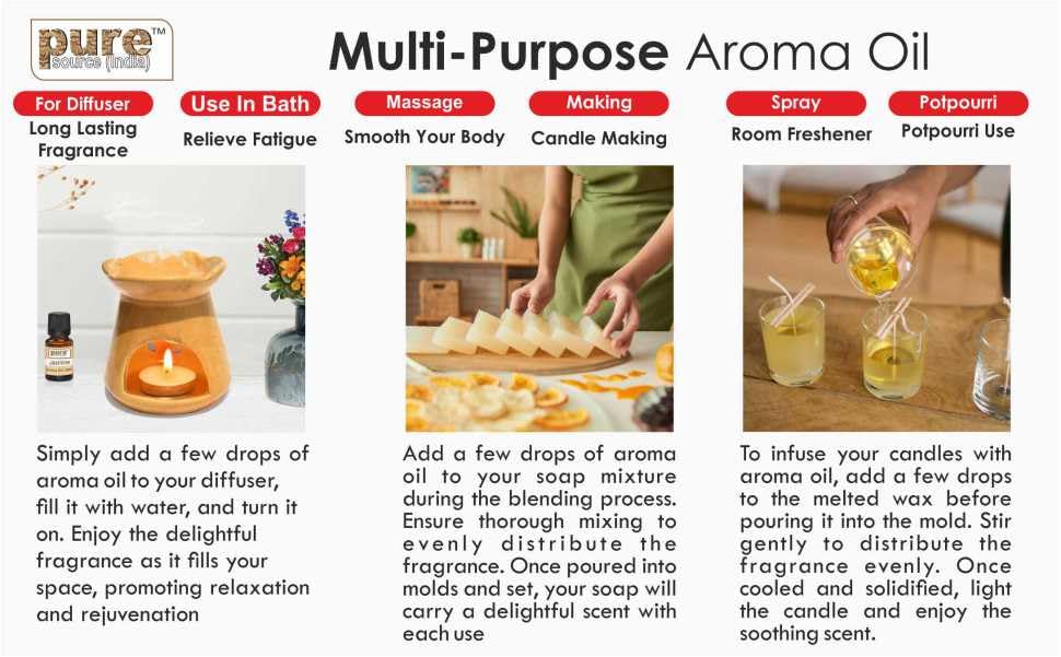 Pure Source India Aroma Essential Oils 9 Fragrances In 1 Pack, 10 Ml Each, (Fragrances: Lemon Grass, Lavender, Jasmine, Rose, Citronella, Eucalyptus, Peppermint, Sandal Wood, Relaxing)