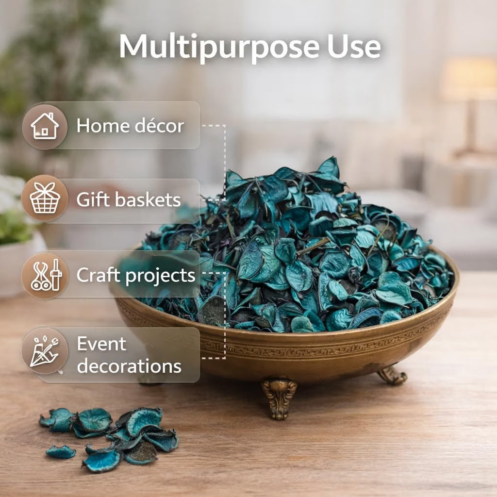 Pure Source India Teal Blue Unscented Potpourri – Natural Dried Flower for Home Décor, Wedding Table Styling, DIY Crafts & Essential Oil Blending