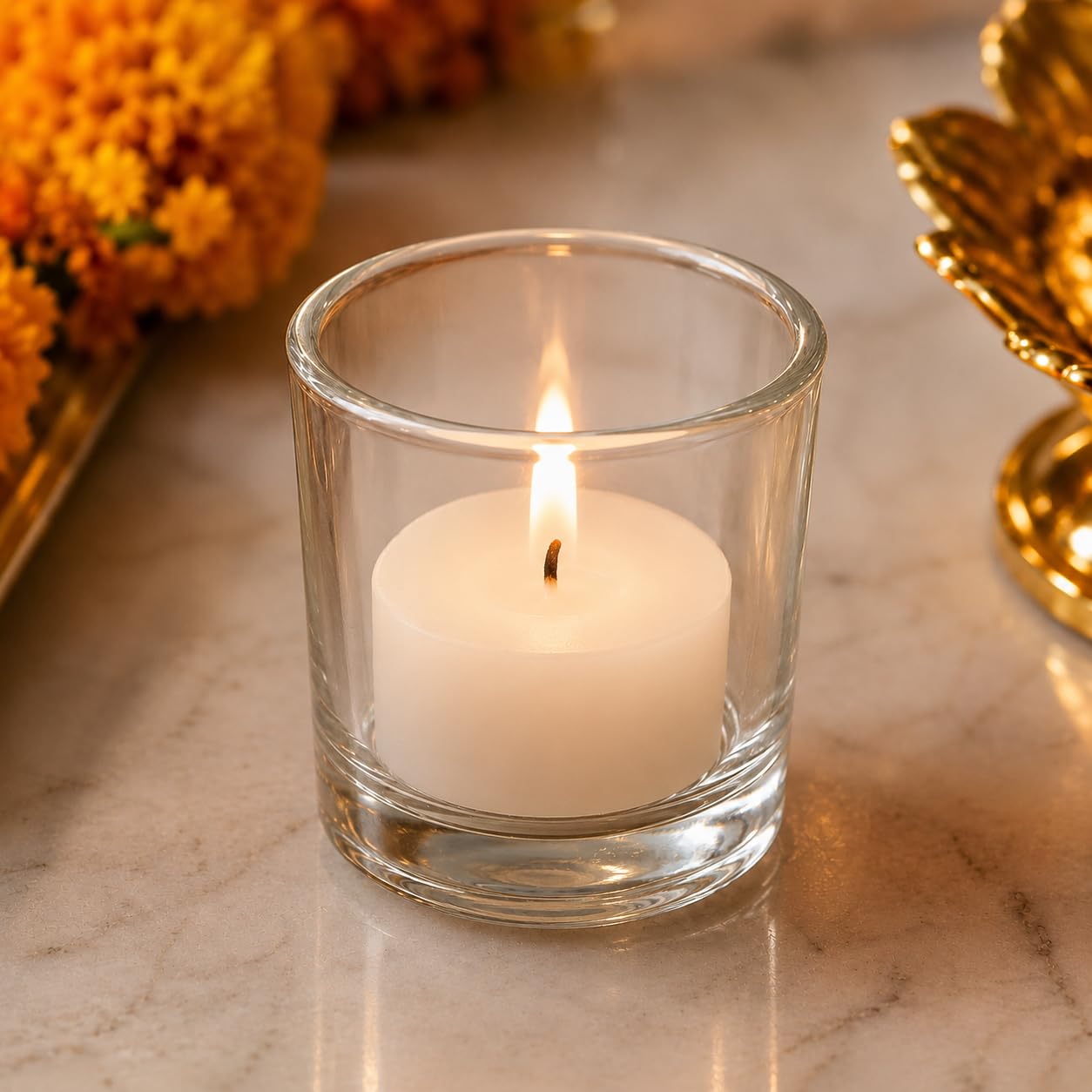 Pure Source India Pack of 4, Clear Tea Light Votive Glass Candle Holders – Perfect for Diwali, Weddings, Spa & Holiday Décor