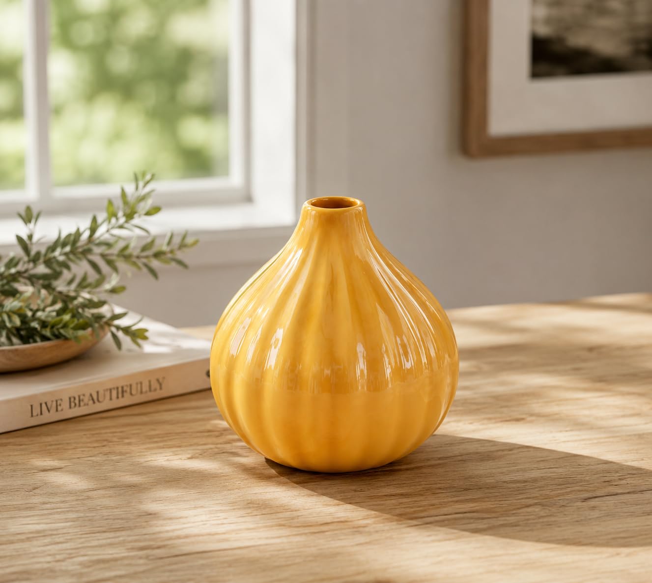 Pure Source India Ceramic Yellow Reed Diffuser Pot/Flower Pot  With 8 Pcs Reed Sticks (Standard)