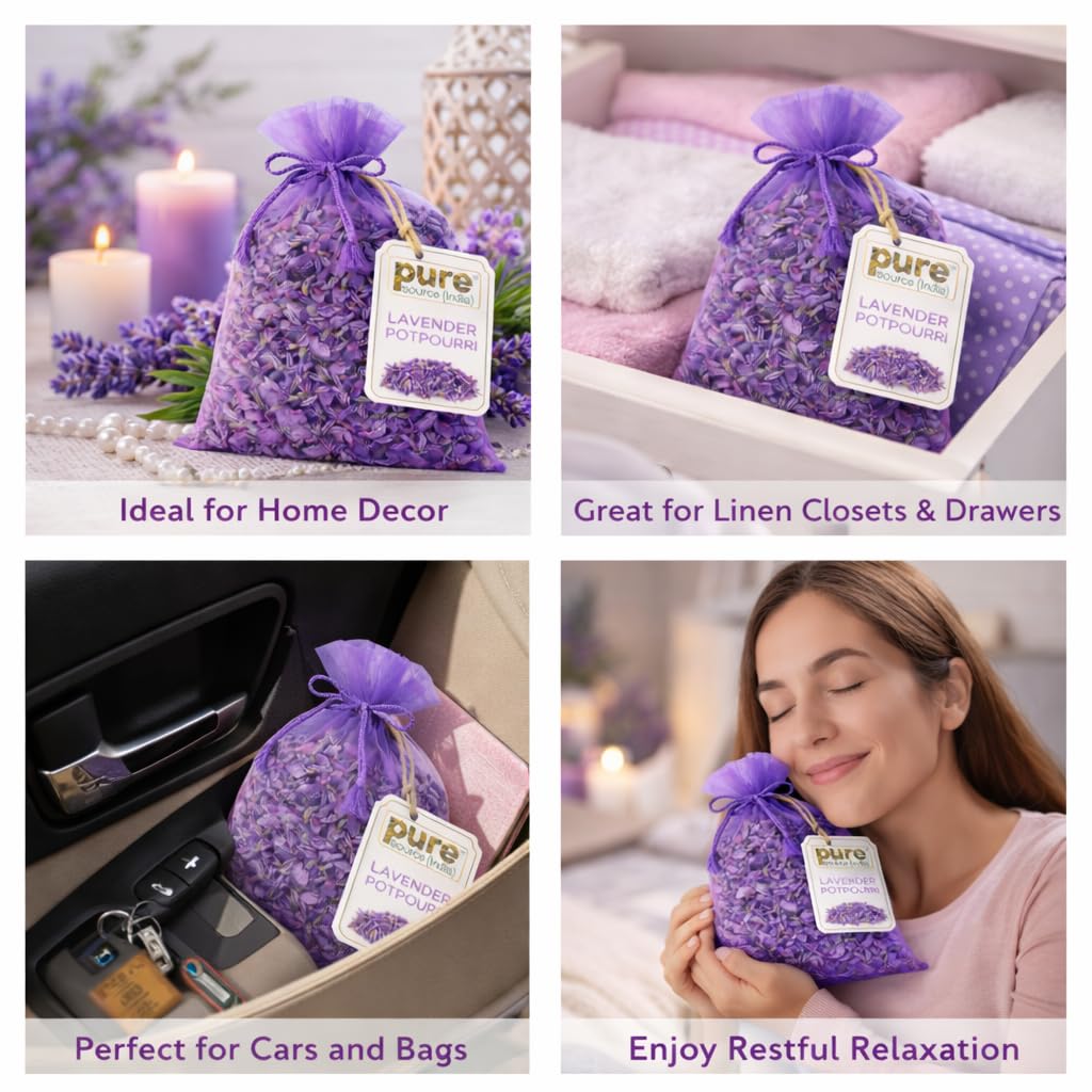 Pure Source India 130gm Scented Lavender Potpourri – Decorative Fragrant Dried Flower Petals for Home & Gift Use