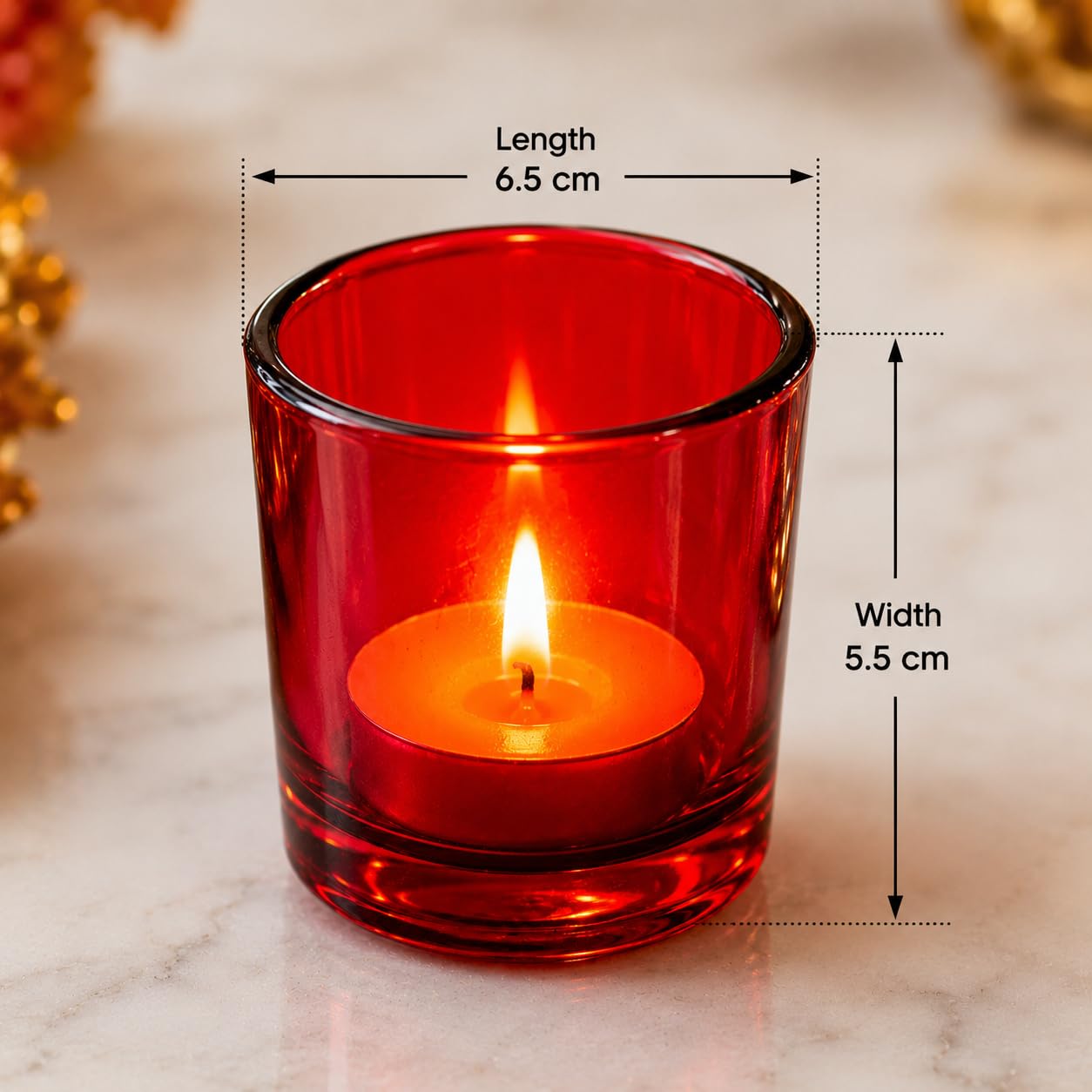 Pure Source India Set of 12 Glass Votive Tealight Candle Holders - Living Room Side Table Home Decoration (Glass, Pack of 12, Red)