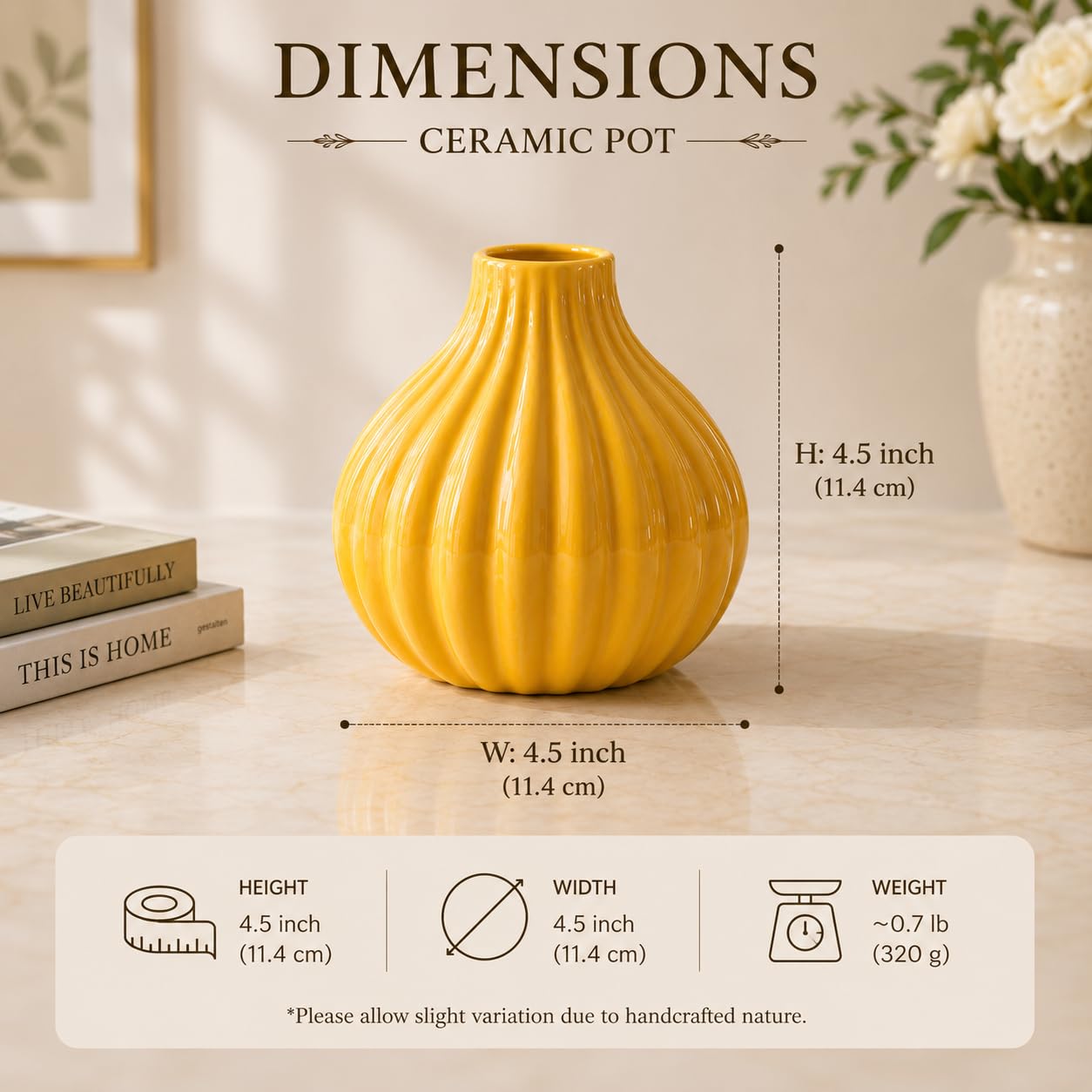 Pure Source India Ceramic Yellow Reed Diffuser Pot/Flower Pot  With 8 Pcs Reed Sticks (Standard)