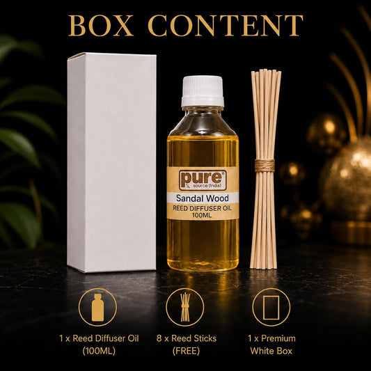 Pure Source India 100ML Sandalwood  Aroma Reed Diffuser Refill , 8 Pcs Reed Stick Coming Free With This Reed Diffuser Oil