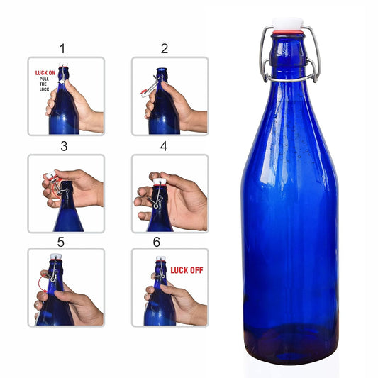 Pure Source India Glass water Bottle Airtight 1000 ml, Blue