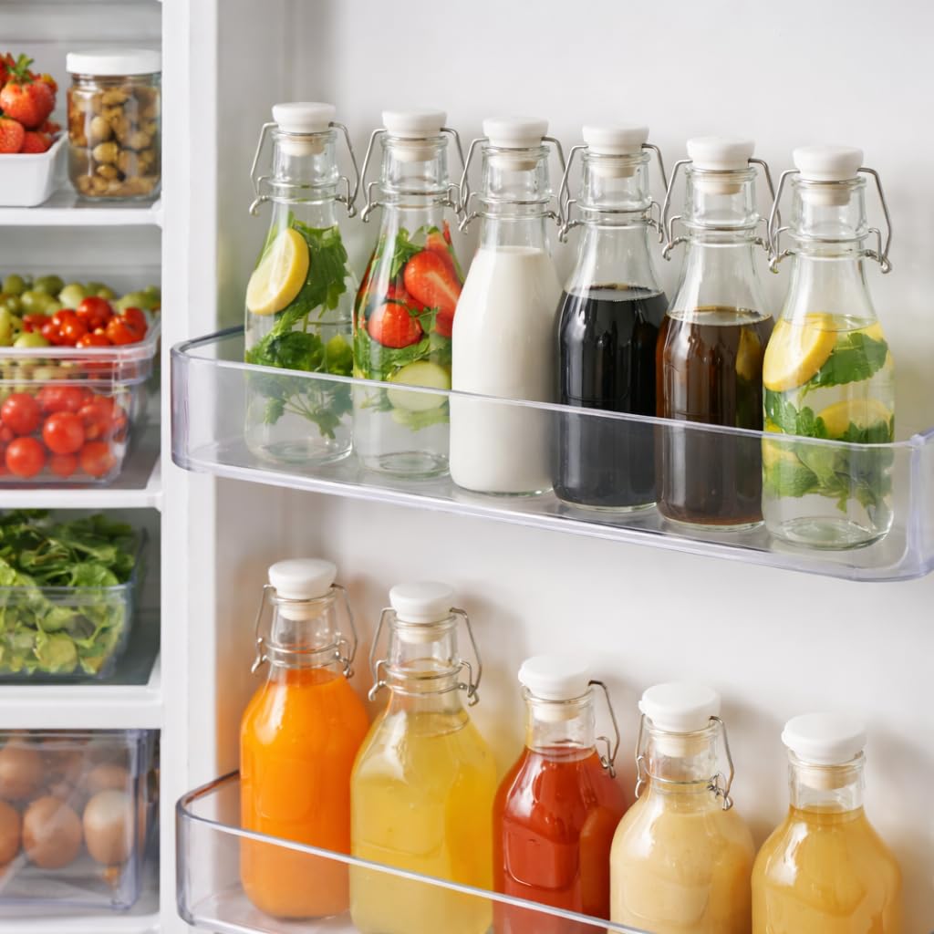 Premium 250ml Glass Water Bottle with Airtight Flip Top Cap | Leakproof & Reusable Bottle for Water, Juice, Oil, Vinegar