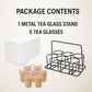 Pure Source India Cutting Chai Glasses with Iron Stand, Set of 6 | 120ml Transparent Tea Glasses for Home, Kitchen, Café, Restaurant & Dhaba | Chai Cups for Serving Tea & Coffee
