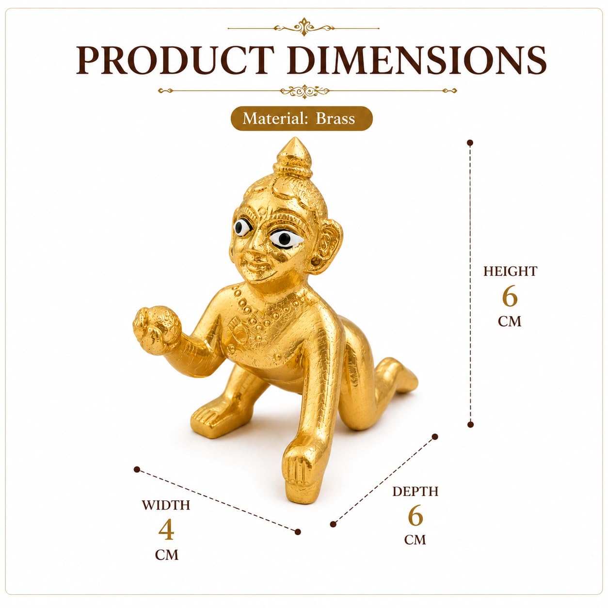 Pure Source India Gold Brass Laddu Gopal Idol | Bal Gopal Krishna Murti for Pooja, Home Temple & Decoration | Religious Gift for Janmashtami, Housewarming & Festivals