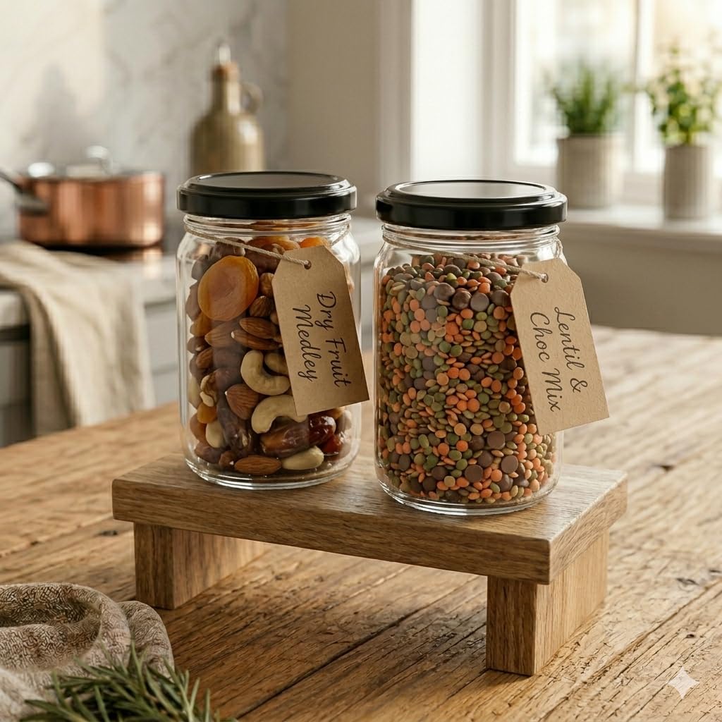 Pure Source India Glass Jar Container With Metal Black Airtight Lid, Capacity 500gm