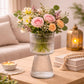 Pure Source India Decorative Ribbed Glass Vase 7.5Inch with Pedestal Base – Modern Flower Vase for Living Room & Tabletop