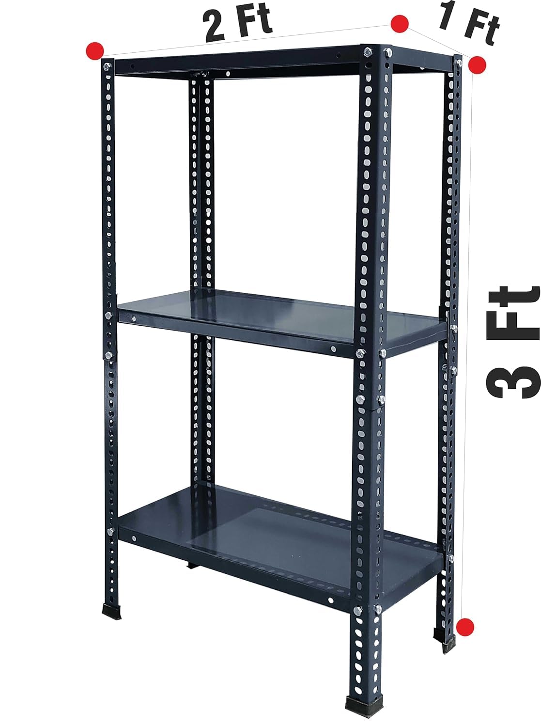 Pure Source India Iron Matte Finish (2 X 1 X 3 FT) (3 Shelf) Adjustable Display Rack for Home Office & Gym Use