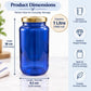 Pure Source India Blue Glass Jar with Gold Metal Lid, (1000ml), Airtight Kitchen & Pantry Container, Multipurpose Food Storage Jar