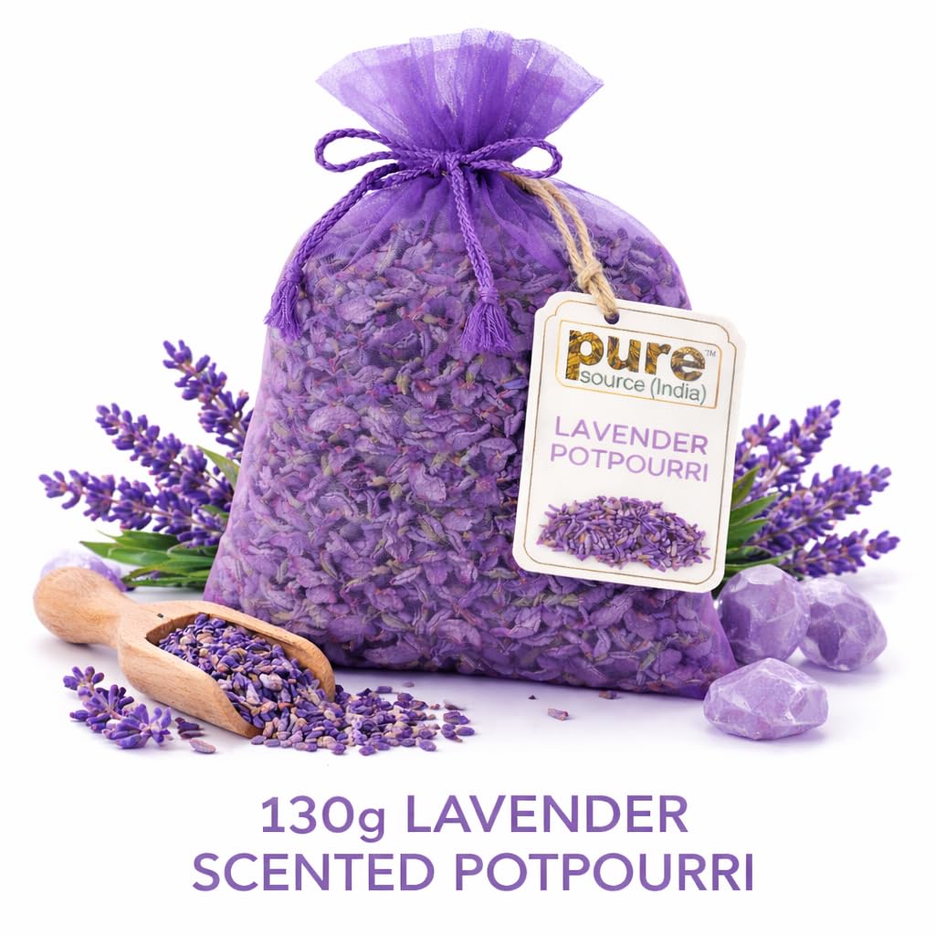 Pure Source India 130gm Scented Lavender Potpourri – Decorative Fragrant Dried Flower Petals for Home & Gift Use