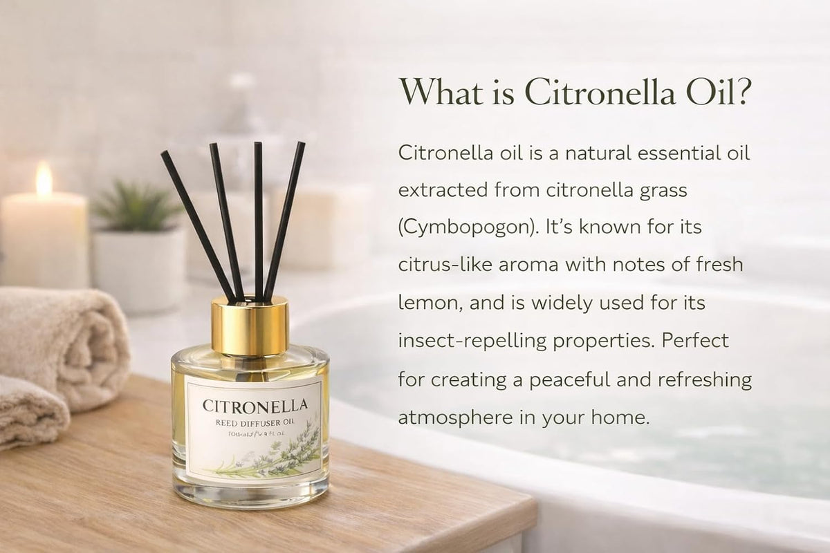 Pure Source India Citronella Reed Diffuser Oil Set 100ml With  6 Rattan Reed Sticks – Premium Aromatherapy Home Fragrance with Glass Bottle |Air Freshener for Home, Bedroom & Office | Ideal for Gifting