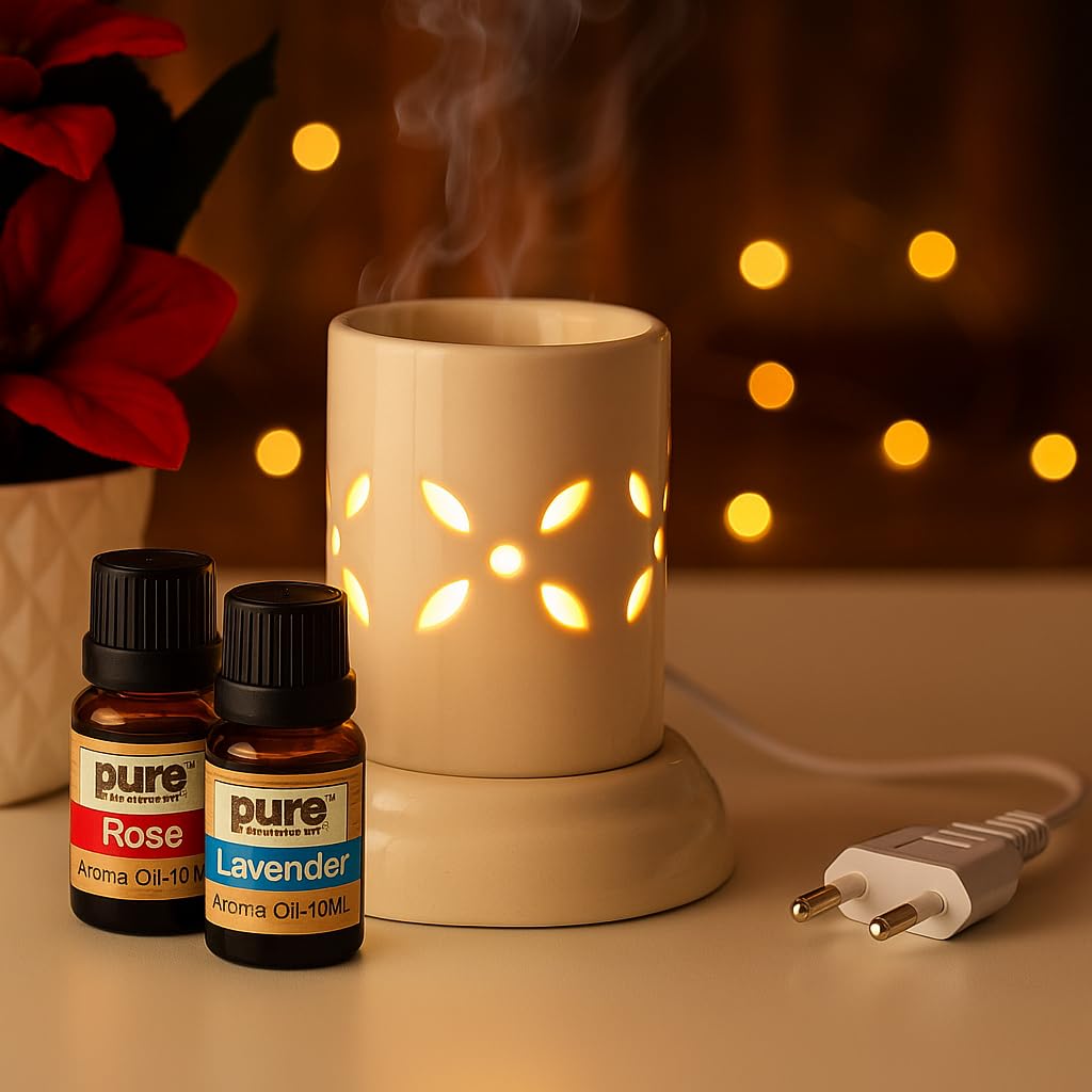 Pure Source India Electric Diffuser for Home (10 ml Aroma Oil Rose & Lavender Fragrance)