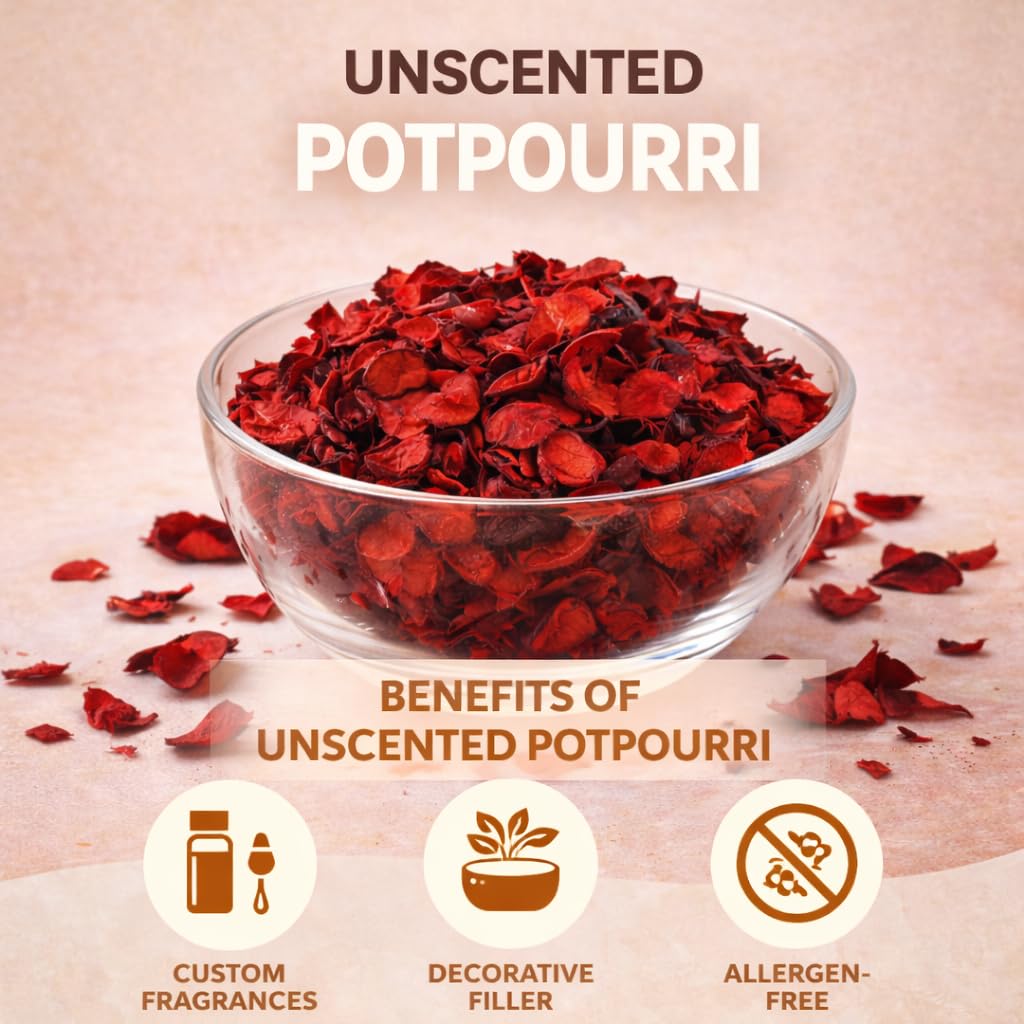 Pure Source India Red Unscented Potpourri – Natural Dried Flower for Home Décor, Wedding Table Styling, DIY Crafts & Essential Oil Blending