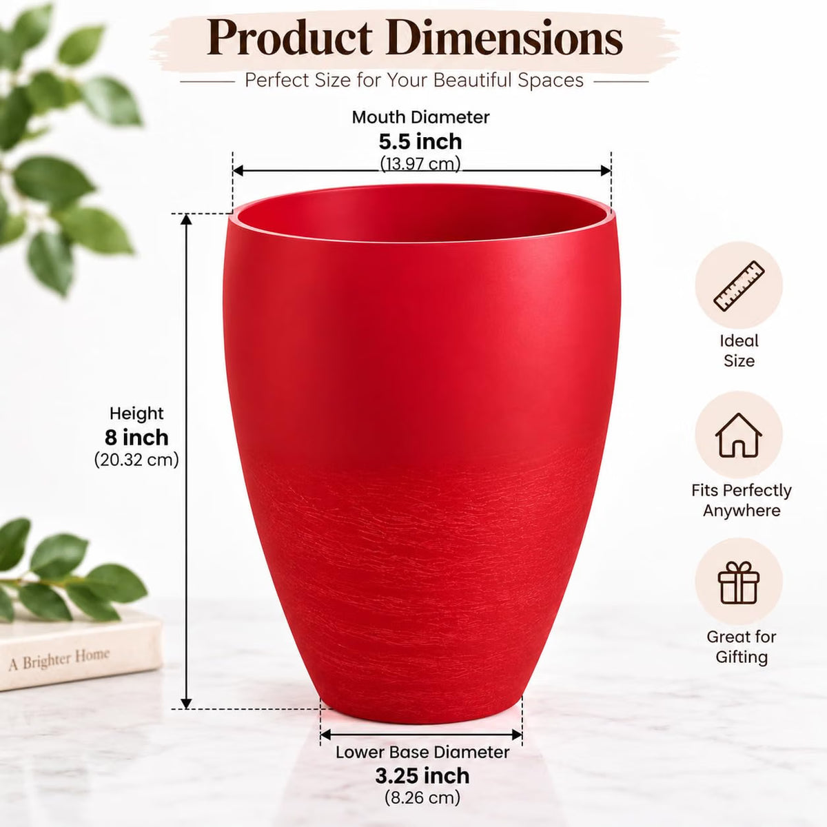 Pure Source India Red Flower Vase for Home Décor | Decorative Tabletop Planter for Living Room & Dining Table