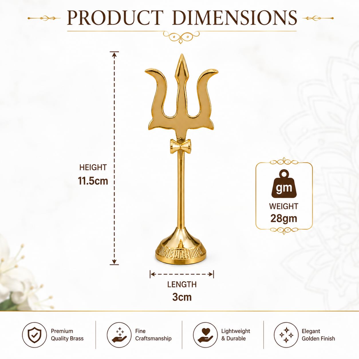 Brass Trishul with Damru Statue for Home Temple, Pooja Room & Shiv Worship | Decorative Trident Idol for Mandir, Office, Car Dashboard & Spiritual Décor