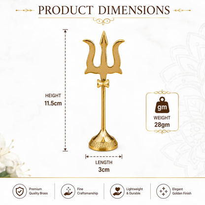 Brass Trishul with Damru Statue for Home Temple, Pooja Room & Shiv Worship | Decorative Trident Idol for Mandir, Office, Car Dashboard & Spiritual Décor