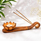Wooden Incense Holder with Lotus Tea Light Candle Holder | Dual-Purpose Ash Catcher & Candle Stand | Natural Wooden Agarbatti Stand for Home, Office, Meditation, Yoga & Pooja Décor