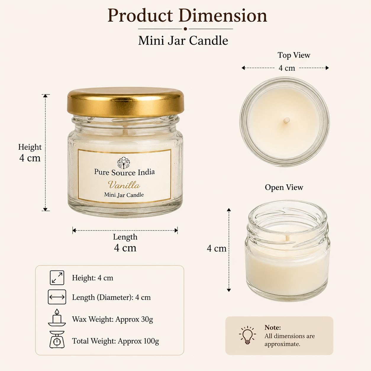 Pure Source India Fragrance Scented Mini Jar Wax Candle Set of 4 | Smokeless Candles with Gold Lid |for Home Decor, Diwali, Wedding, Birthday & Gifts
