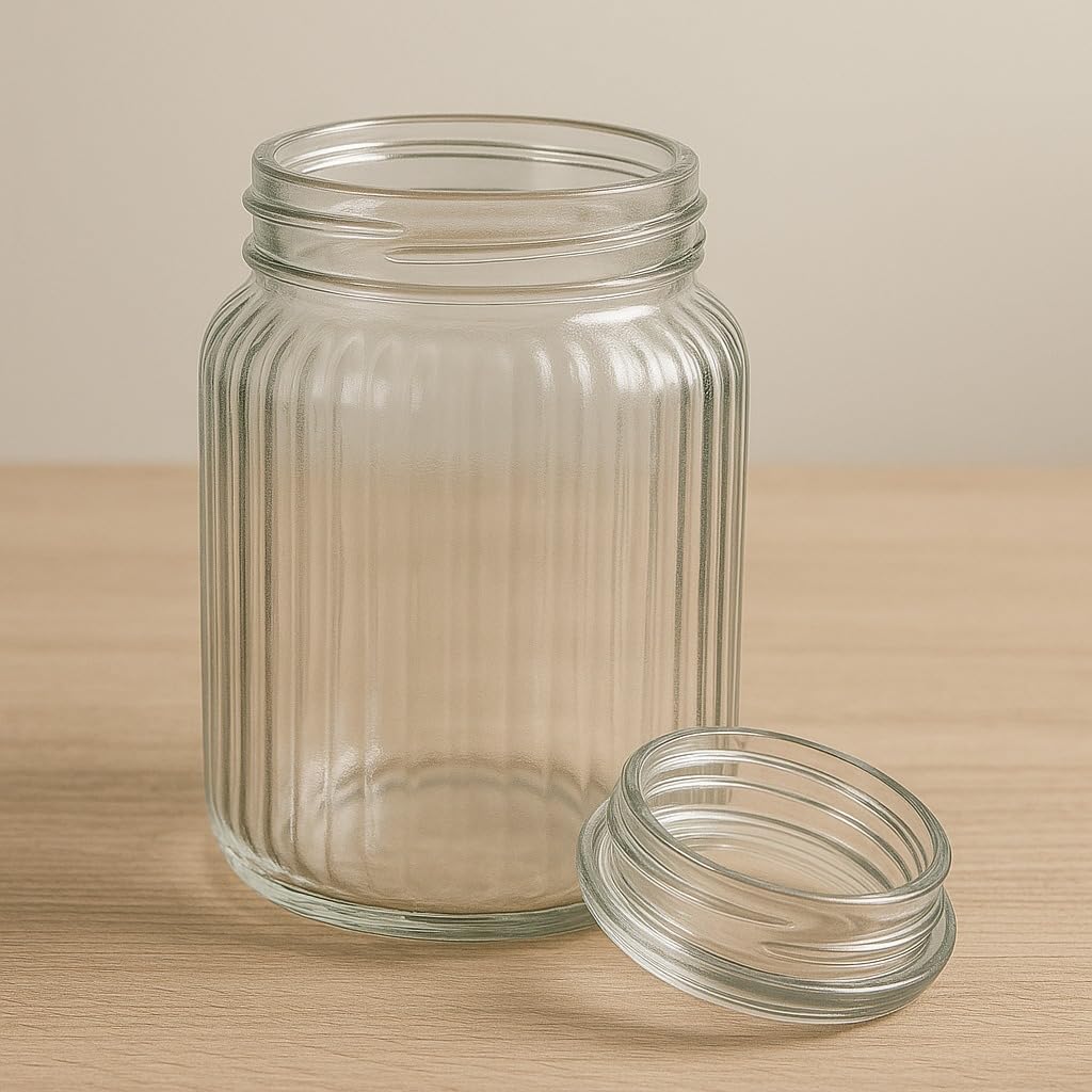 Pure Source India Premium 500ml Ribbed Glass Storage Jar with Airtight Lid | Clear Multipurpose Container for Kitchen Storage | Ideal for Dry Fruits, Snacks, Spices, Cookies, Sugar & More