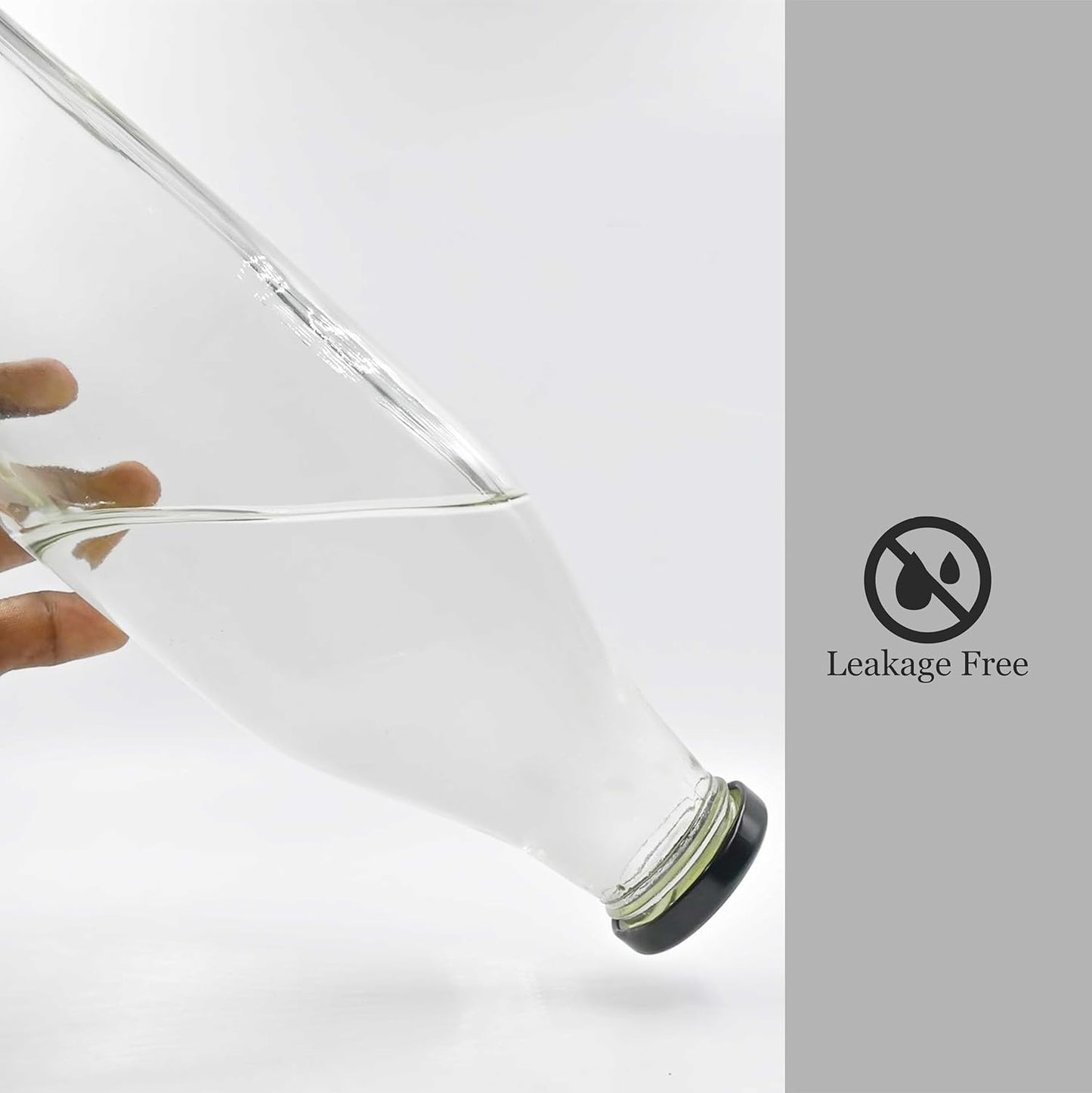 Milk, Water and Juice Glass Bottle With Airtight Black Cap - 1000 Ml (Transparent)