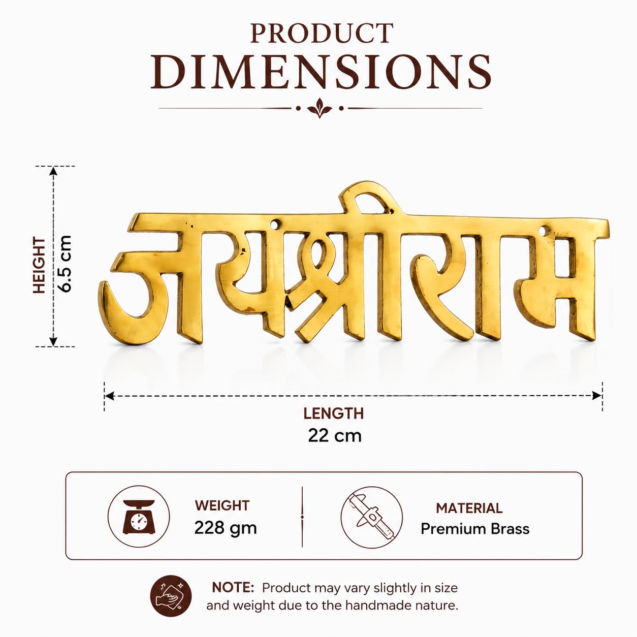 Brass Jai Shri Ram Wall Hanging | Golden Religious Wall Décor for Home Entrance, Temple, Office & Living Room | Vastu Decorative Name Plate