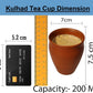Pure Source India 200ml Earthen Clay Cups Kullad Coffee Tea Chai Mug  Matka Curd Cups