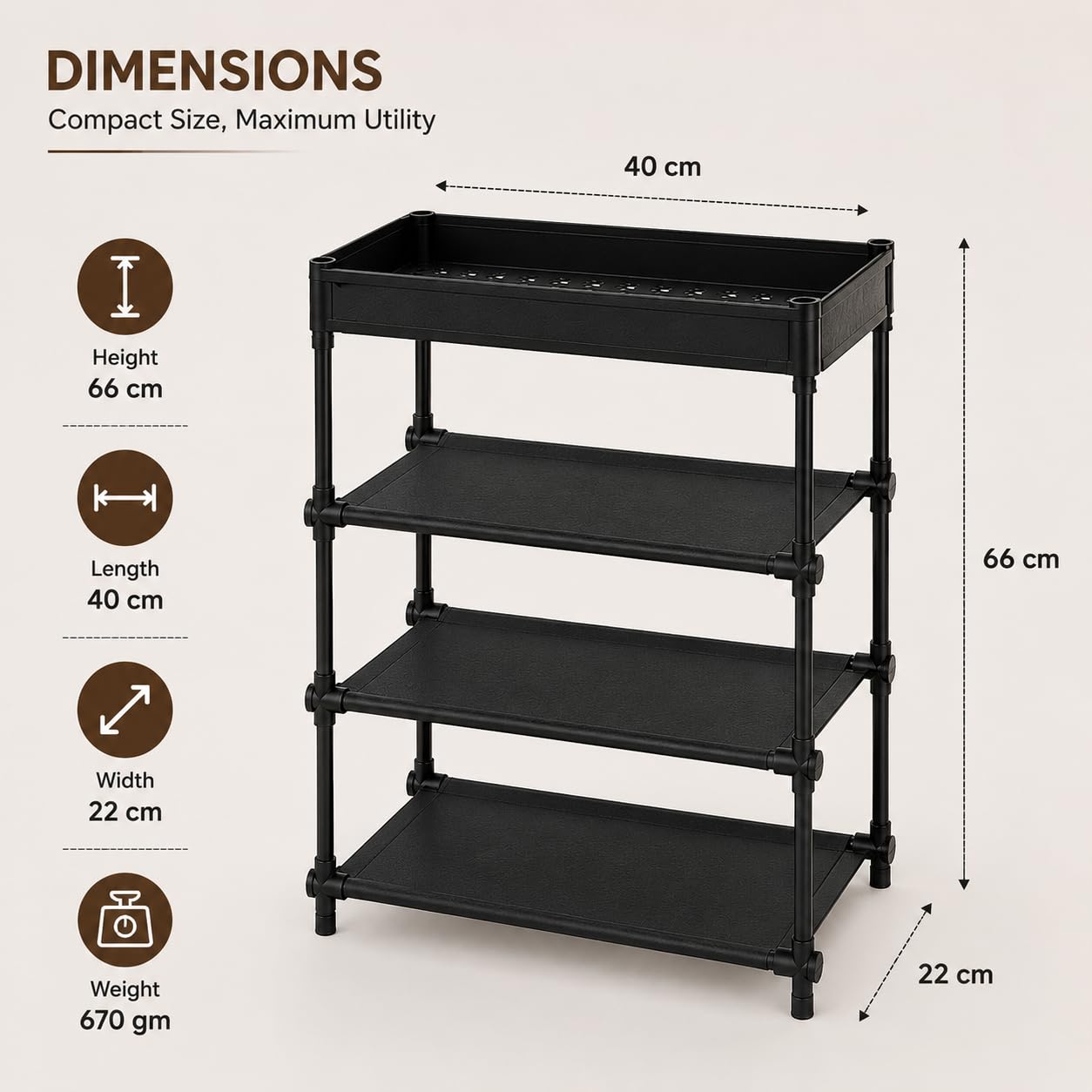 4 Tier Shoe Rack Organizer with Top Storage Shelf, Metal Shoe Stand for Entryway, Closet, Bedroom & Hallway, Space Saving Storage Rack, Black