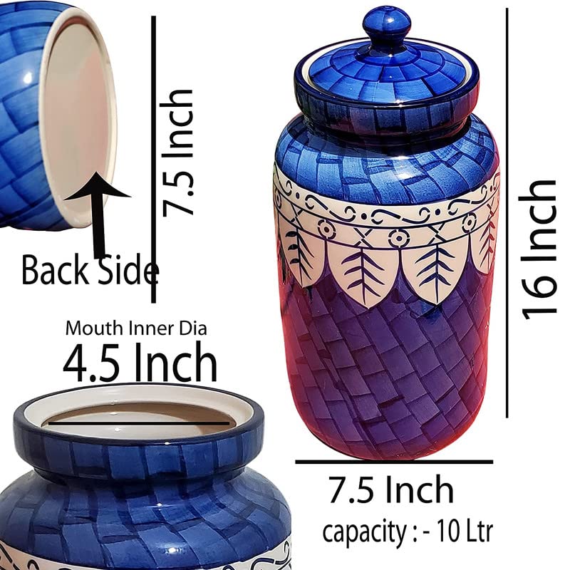 Pure Source India Ceramic Pickle Jar with Lid - 10 Ltr, 1 Piece, Multicolor
