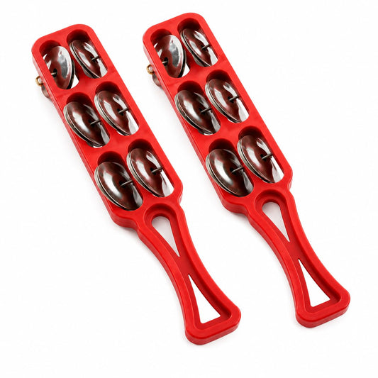 Pure Source India Handheld Plastic Tambourine Pack of 2 | 3-Pair Metal Jingle Percussion Instrument | Ideal for Bhajan, Kirtan, Pooja, Aarti, Garba, Music Practice & Cultural Events | Red