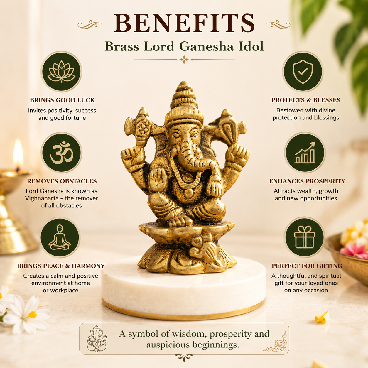 Pure Source India Pure Brass Ganesh Idol for Home, Office, Diwali Puja, Ganesh Chaturthi & Gifting Purpose