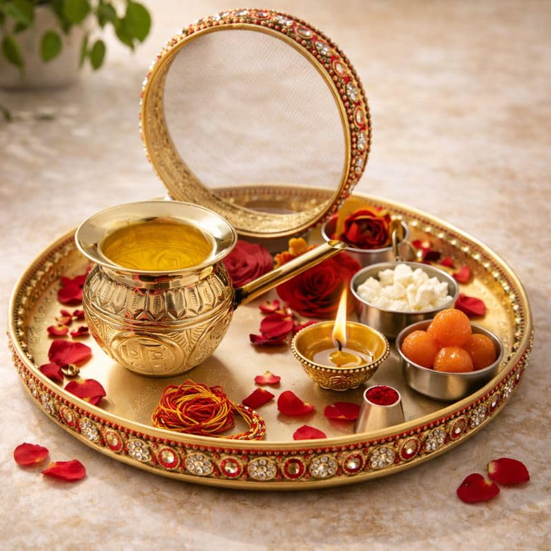 Pure Source India Brass Engraved Lota Kalash with Spout | 3.8 Inch Traditional Brass Karwa | Holy Water Pot for Pooja, Rituals, Festivals & Spiritual Worship