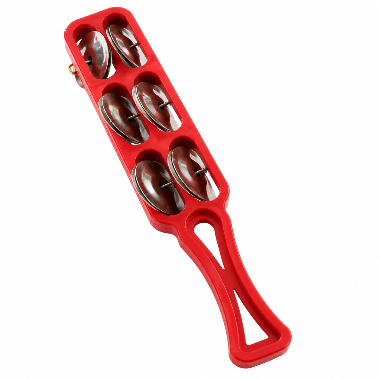 Pure Source India Handheld Plastic Tambourine Pack of 2 | 3-Pair Metal Jingle Percussion Instrument | Ideal for Bhajan, Kirtan, Pooja, Aarti, Garba, Music Practice & Cultural Events | Red