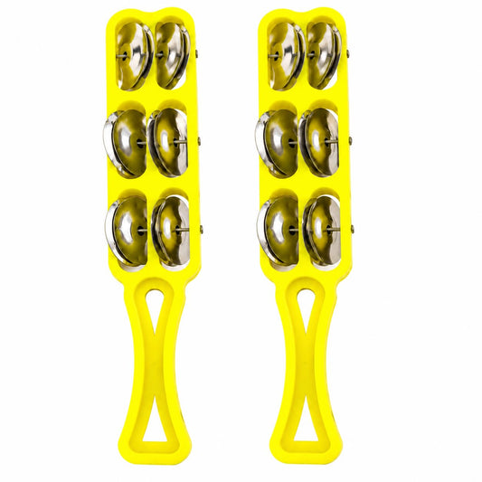 Pure Source India Handheld Plastic Tambourine Pack of 2 | 3-Pair Metal Jingle Percussion Instrument | Ideal for Bhajan, Kirtan, Pooja, Aarti, Garba, Music Practice & Cultural Events | Yellow