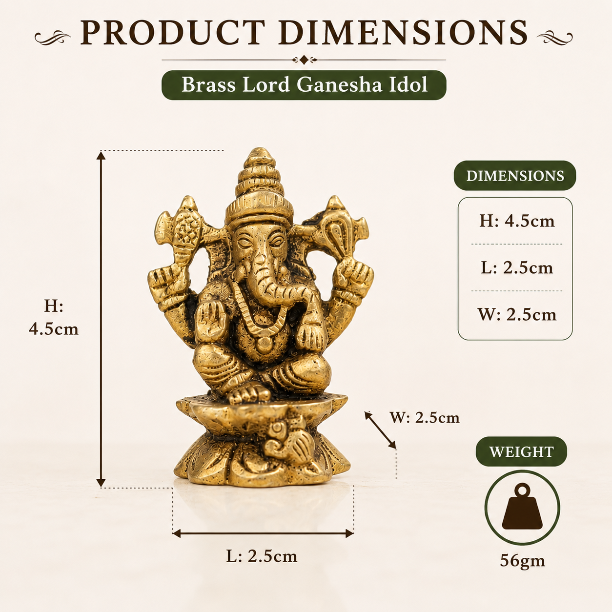 Pure Source India Pure Brass Ganesh Idol for Home, Office, Diwali Puja, Ganesh Chaturthi & Gifting Purpose